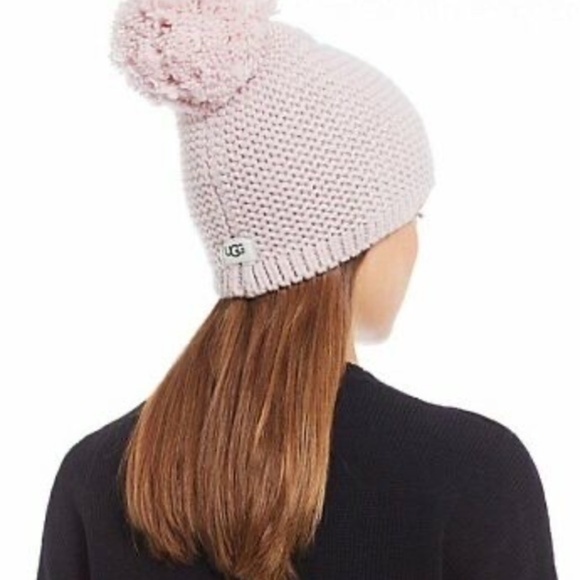 Brand New  UGG Chunky Knit  Pink Pom-Pom Beanie - Picture 3 of 3